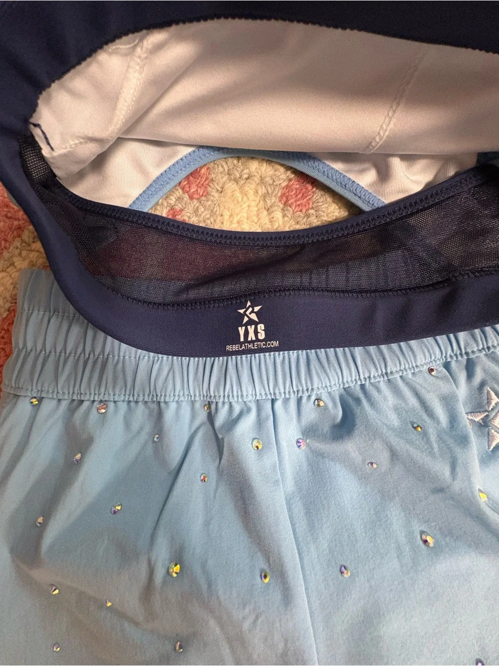 Rebel Athletic YXS Rhinestone Cheer Sports Bra Shorts Set NWOT